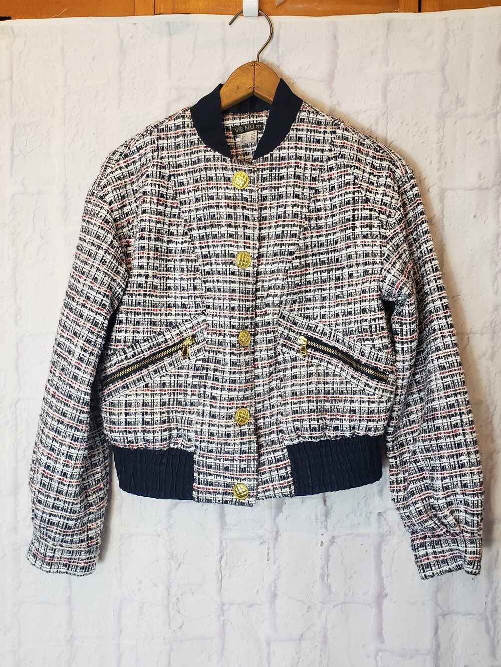 VENUS Plaid Tweed Baseball Bomber Style Jacket XS